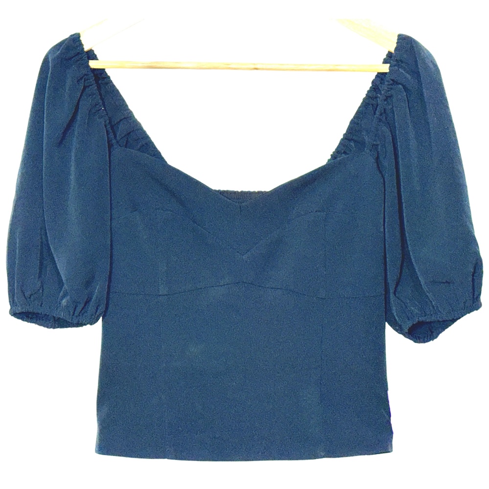 NEW Abercrombie & Fitch Black V Neck Puff Sleeve Peasant Blouse Tops Size Small